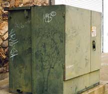 Oxidized Utility box with graffiti
